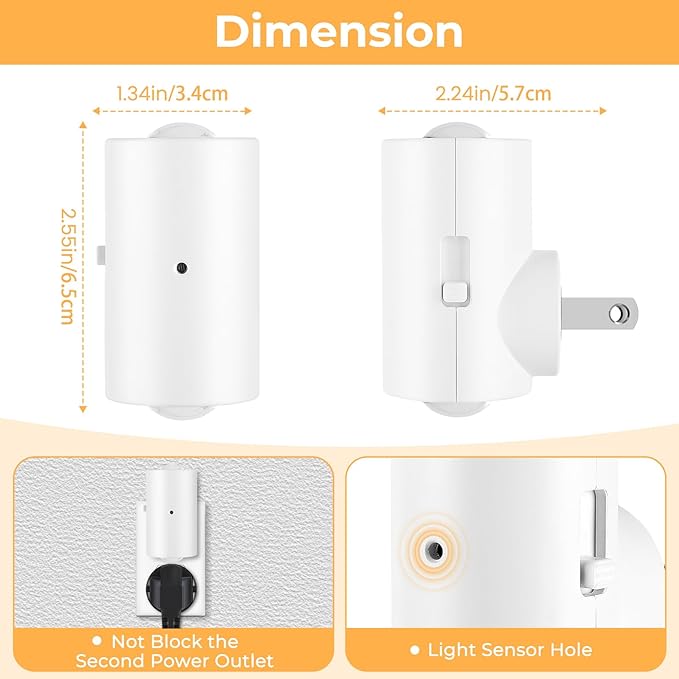 4 Pack Mini LED Night Light, Dimmable Plug-in Wall Light with Dusk to Dawn Auto On/Off, 180° Rotating Head, 3000K Soft White, 0-200 LM for Nursery, Hallway, Bathroom