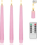 Pink Flameless Taper Candles, 9.6" Battery Operated Candles with Remote, Real Wax Led Candle, Flickering Flameless Candlesticks for Home Party Wedding Romantic Night Decor