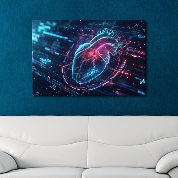 TUMOVO Futuristic Technology Paintings Wall Art Futuristic Blue Circuit Board Background Canvas Art Wall Decor Decoration For Wall Art Work for Wall Decor Living Room Bedroom 24" Wx36 Hx1 Panel