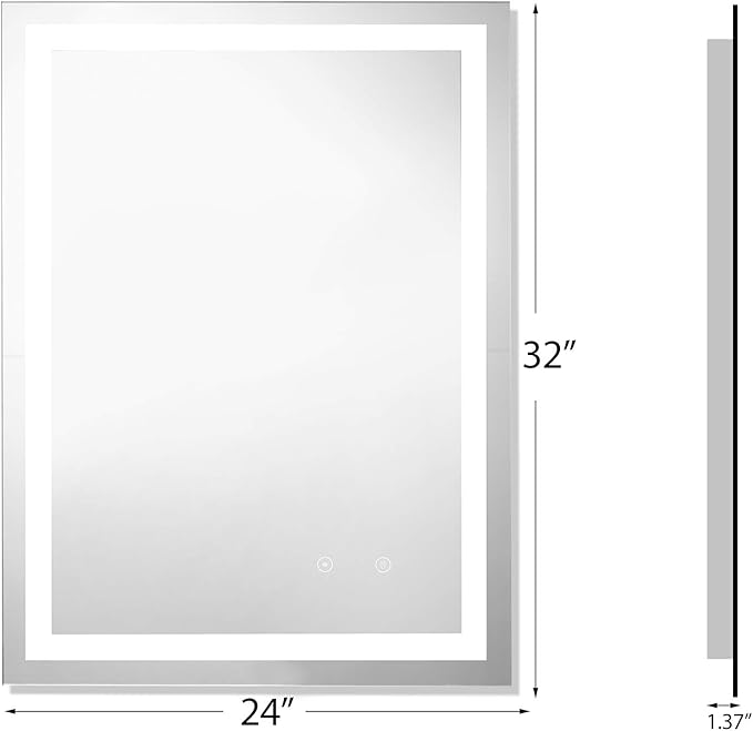 LED Vanity Mirror with Light, 24 x 32 Inch Smart Dimmable Dressing Mirror, Anti-Fog Mirror with CRI 95+ LED, Smart Touch Button, 3 Colors Lights for Wall, Bathroom, Living Room