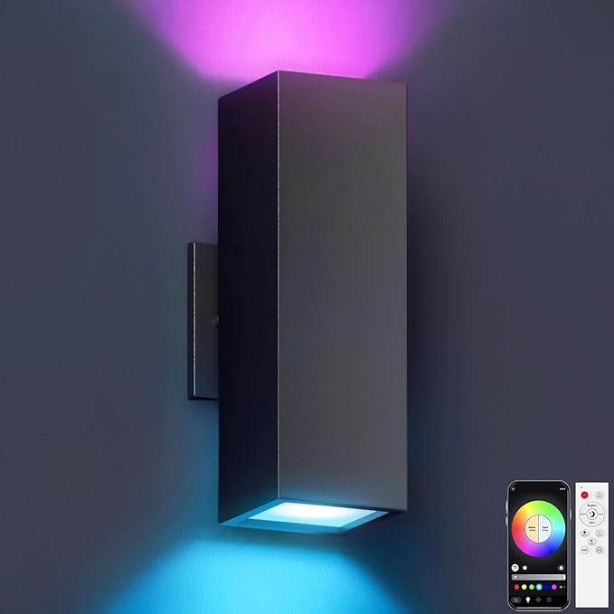 KIZON Smart Outdoor Wall Lights RGBCW Color Changing, Modern Dusk to Dawn Outdoor Sconce Up and Down Lighting, Exterior Light Fixture for House Porch Garage, Compatible with Alexa, ETL Listed