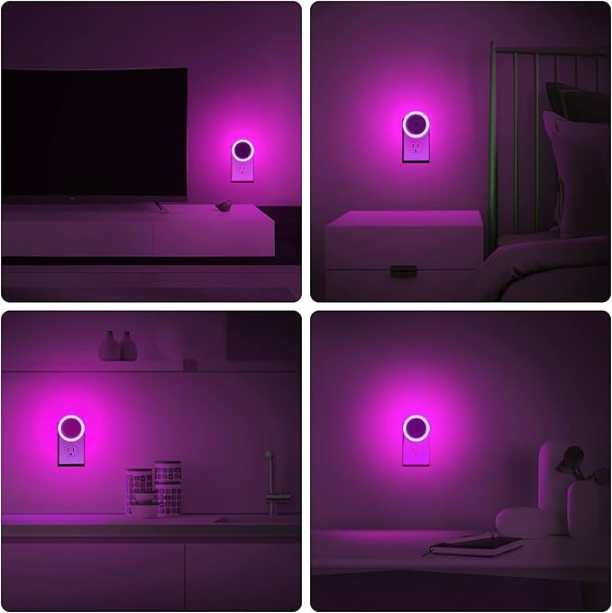 Briignite Purple Night Light, Night Lights Plug into Wall [4Pack], Nightlight with Light Sensors for Kids Room, Baby Night Light, Bathroom Stair Lights, Hallway Light