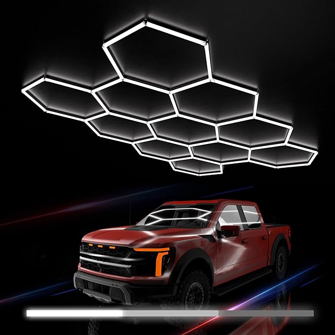 Hexagon Garage Lights : 3 Level Dimmable 322W Tube 11 Grids Hexagon LED Lights - Easy Install 6500K Super Bright Hex Lights for Garage, Home Gym, Shop, Workshop, Basement, Studio