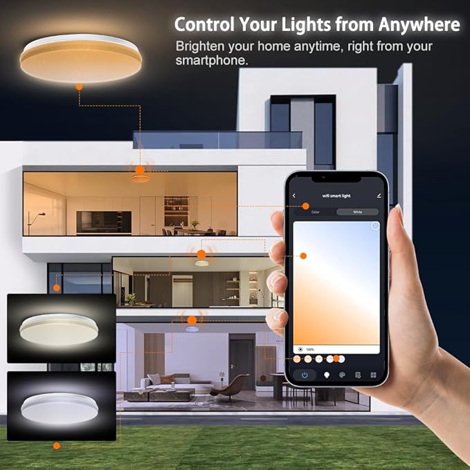 1-Pack, 12 inch Smart LED Music Ceiling Light with Bluetooth Speaker, Compatible with Alexa & Google Home, Color Changing RGB Dimmable Light for Living Room, Bedroom, Kitchen