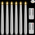 Homemory 6 Pcs Waxy Flameless Taper Candles with Remote, Led Candlesticks Classic Tall Candle, Flickering Battery Operated Taper Candles for Bedroom, Dining Room, White, 9.6 inches