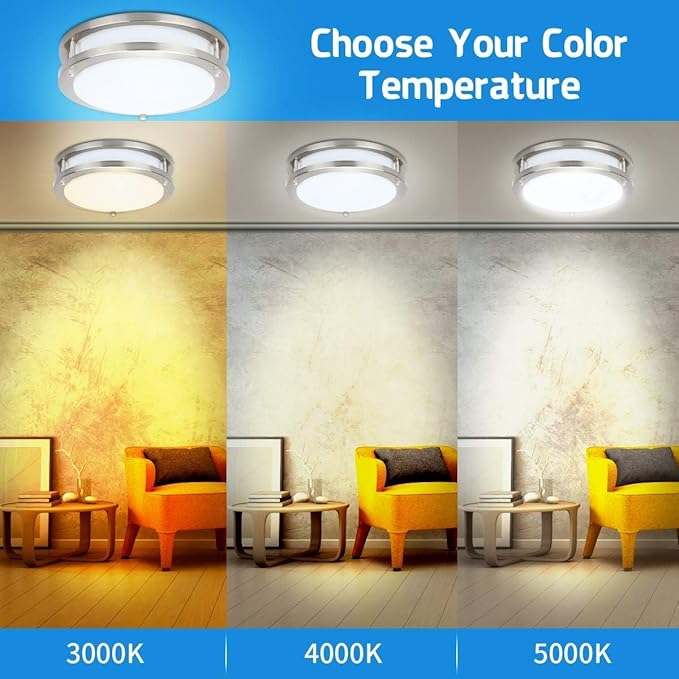 Drosbey 42W Dimmable LED Ceiling Light Fixture, Kitchen Light Fixtures, Flush Mount Ceiling Lights for Bedroom, Bathroom, 3000K/4000K/5000K Selectable, Super Bright 42000LM, UL Listed