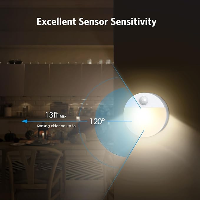AMIR Upgraded Mini Motion Sensor Light Battery-Powered, Cordless Stick-on LED Night Light, Wall Lights, Closet Lights, Safe Light for Stairs, Hallway, Bathroom, Kitchen, Cabinet (6 PCS - Warm White)