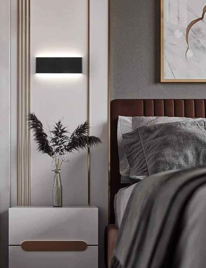 Joosenhouse 16" Inch Black LED Wall Lamps for Bedroom Indoor Hallway, Modern Mini Bathroom Vanity Lights 14W 4000K Up and Down Bedside Reading Lamp Rustic Wall Sconces