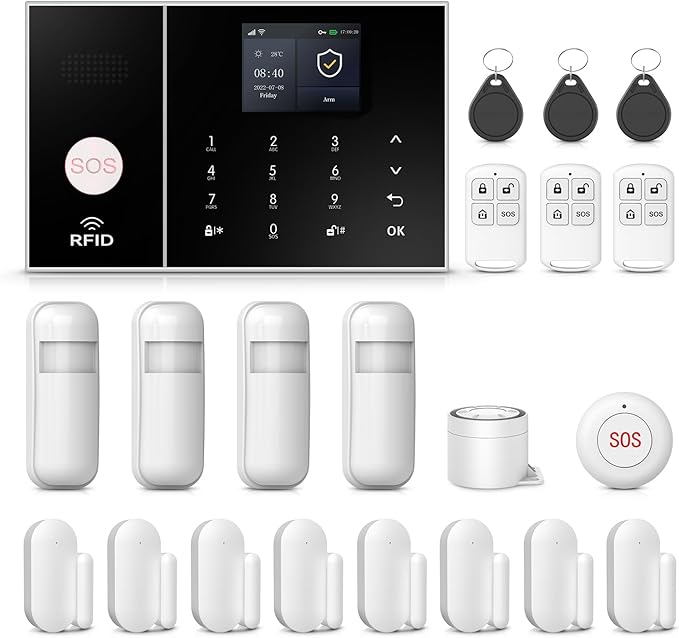 PGST WiFi Alarm System for Home Security,DIY Door Alarm Sensors,Tuya App Remote Control,Compatible with Alexa&Google for Villa,Apartment,Cabage,No Contract Fee