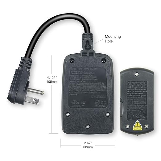 Outdoor Wireless Remote Control Outlets, Heavy Duty Waterproof,100 Feet RF Signal, 2 Grounded Outlets, 1 Receiver 1 Remote,15A 1/2HP, Battery Included, UL Listed.
