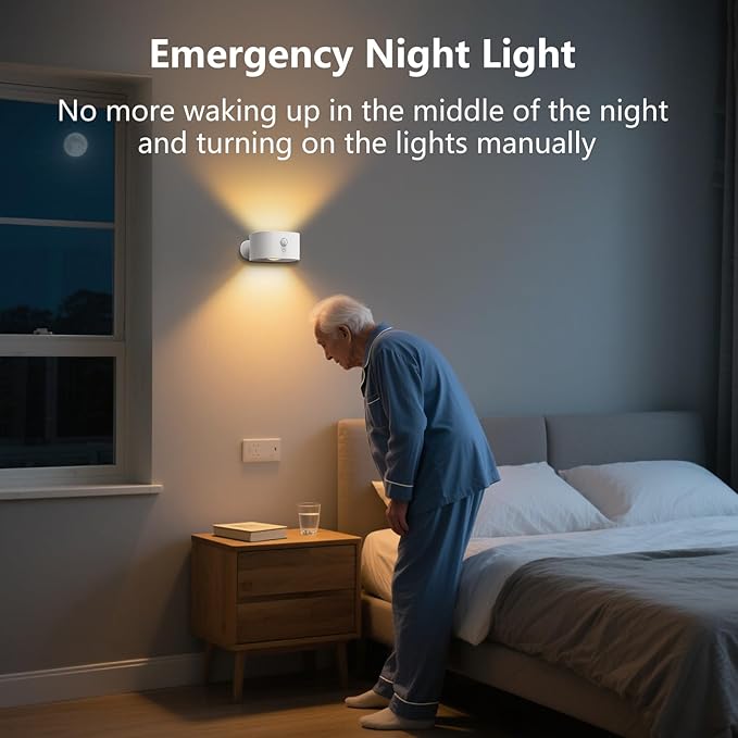 Motion Sensor Wall Light Indoor, Battery Operated Sconce 360°Rotate, Rechargeable Cordless Night Light, Touch Dimmable 3 Brightness, UP Down LED Wall Lamp for Stairs, Closet, Bedroom, Bathroom