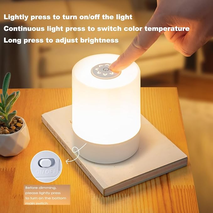 Touch Bedside Table Lamp,Changing Dimmable Table Lamp,Night Light for Kids,3 Colors LED Lamp with Warm White Lights,USB Rechargeable, Bedside Night Light, Soft Eye Caring for Bedrooms and Sleep Aid