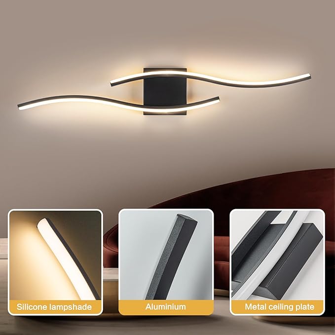 Modern Wall Scones Lighting 31.5inch LED Dimmable Bedroom Wall Sconces with Remote Black Bathroom Vanity Lights Fixture for Living Room Hallway