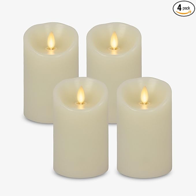 Luminara - Flameless LED Battery Operated Flickering Pillar Candles - Ivory - Pack of 4-3x4.5 - Realistic Moving Flame Real Wax Indoor/Outdoor Decor