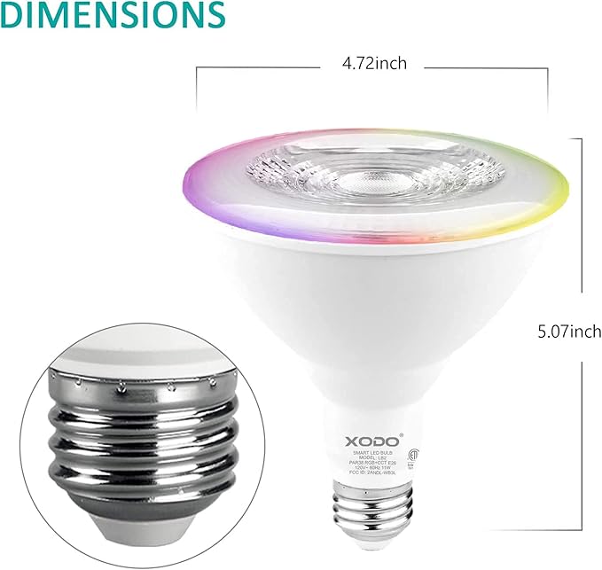 XODO Smart LED Flood Light Bulbs 2 Pack - WiFi, Dimmable, Color Changing, BR30, E26, 11W (75W Equivalent), 900 Lumens, LB1