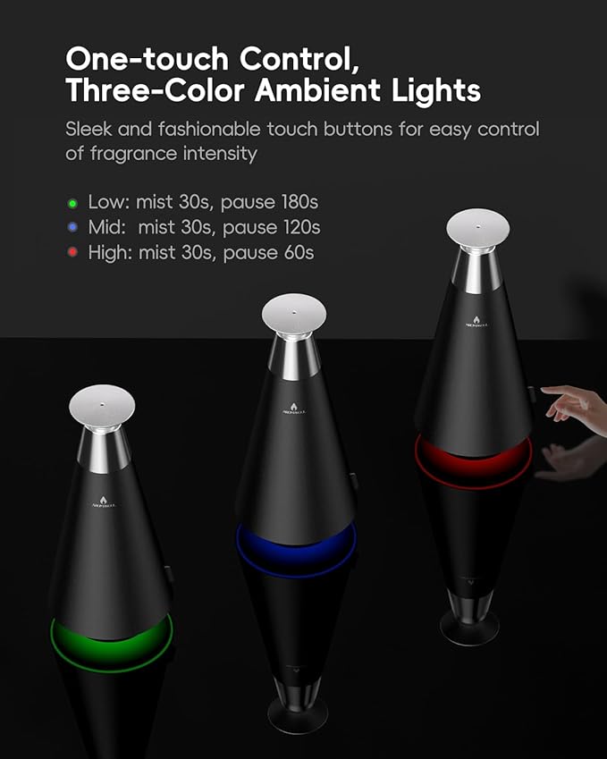 Wireless Rechargeable Waterless Scent Diffuser Starter Kit - 1500 Sq Ft Coverage,Alloy Atomization System,Mood Light, Hotel Scent Diffuser, Including 120ml Essential Oil, for Home,Large Room,Spa,Black
