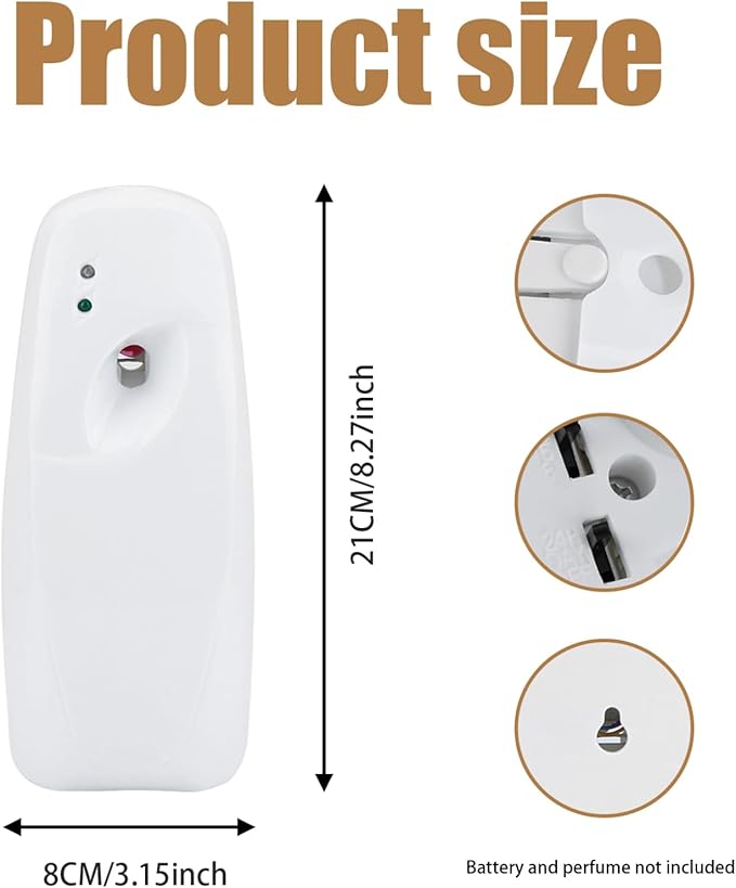 300ml Automatic Air Freshener 24H 8/15/30Min Timer Mist Spray Dispenser Wall Mounted for Bathroom 30 sq.m (No Battery)