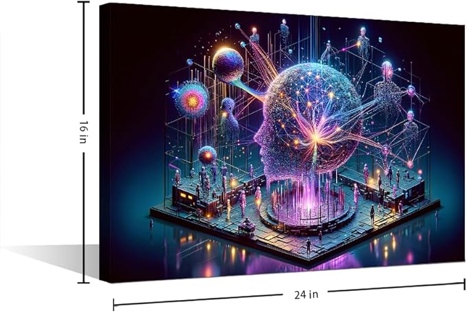Human Brain Artificial Intelligence Picture Wall Decor Neural Network Paintings Canvas Wall Art Framed Modern Home Decor for Living Room Posters and Prints 16" Wx24 Hx1 Panel