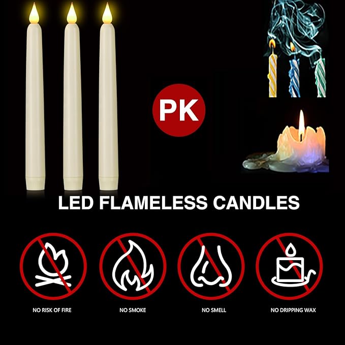 Hanzim Flameless Taper Candle with Remote Control, 3pack Plastic LED Candles, Flickering Battery Operated, 9.2''Classic Tall Candles for Wedding, Party,Christmas,Home Decor (Ivory)