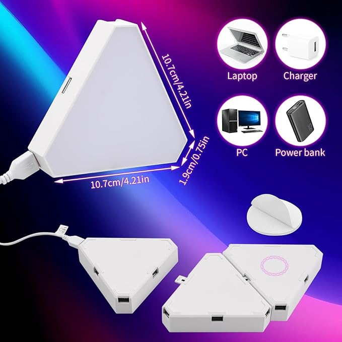 Amailtom Triangle Light 4 LED Panels for Expansion Only, Triangle Lights for Wall Dreamcolor Gaming Room Lights Decor, Smart LED Wall Light Music Sync for Gaming Setup (No Controller/Remote)