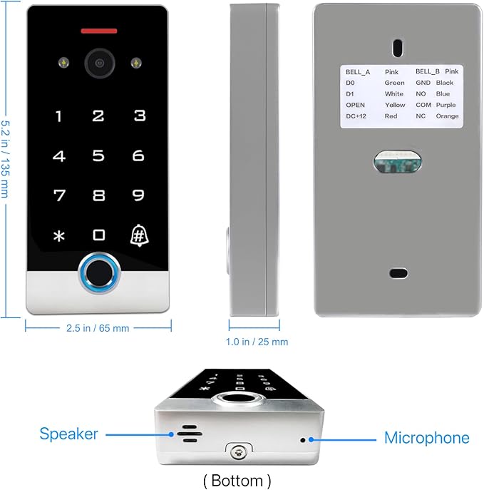 Smart WiFi Video Intercom & Doorbell Tuya Access Control System, All-Metal Fingerprint Keypad 1080P Night Vision Camera, Video Monitoring, Fingerprint/Password/Card/Tuya APP Remotely Unlock