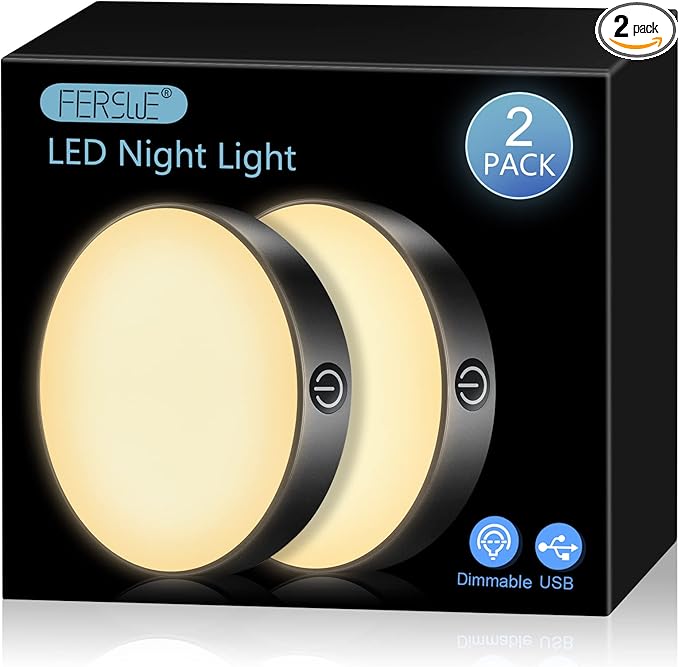 Ferswe Dimmable Touch Light, 3000K Rechargeable Touch Lights Stick on, Closet Light with 1000mAh Large Battery, LED Night Light for Closet, Counter, Kitchen, Bedroom and Wall(2 Pack)