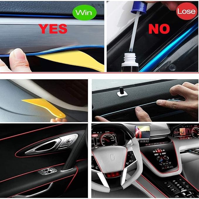 El Wire Red Interior Car LED Strip Lights, 2M Neon Wire USB 5V with Fuse Protection for Automotive Interior Decoration, with 6mm Sewing Edge
