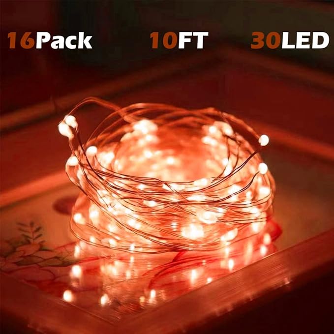 SOCO 16 Pack LED Fairy Lights Battery Operated - 10FT 30LED Copper Wire Mason Jar String Lights, IP65 Waterproof, Bendable for Indoor/Outdoor, Christmas, Wedding, Party, Camping Decor