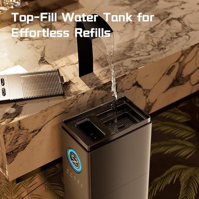 13L Top Fill Cool Mist Humidifier, Smart Remote Control, Large Room Coverage, 32-inch Tower Design, Color-Coded Display