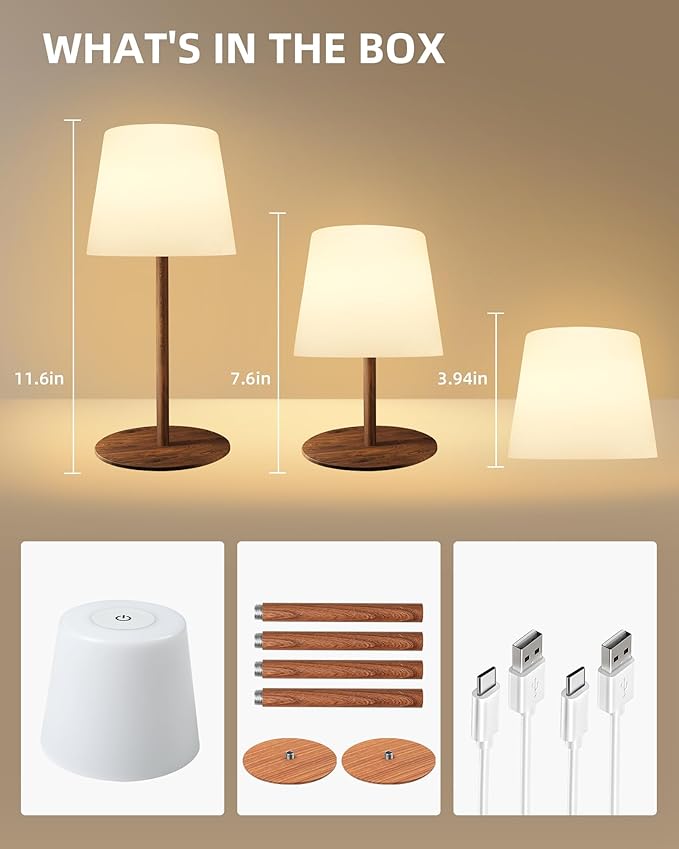 EZVALO 2 Pack Cordless Table Lamp IP65 Waterproof, Rechargeable Shower Lamp with 4500mAh Battery Operated, 3 Color Temps Dimmable LED Night Light for Living Room, Bathroom, Kitchen, Patio & Camping