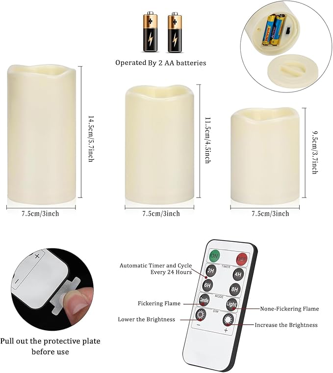 Flameless Candles 4" 5" 6" Outdoor Indoor Pillars 18 Pack Battery Operated Flickering Candles Include 10-Key Remote Timer 400+ Hours by 2 AA Batteries(18 Pack)