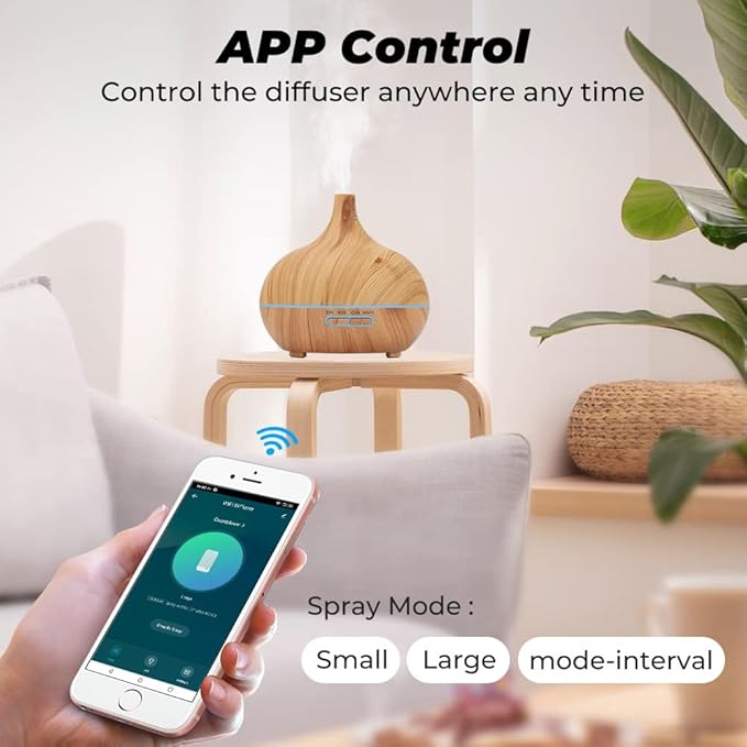 WiFi+Bluetooth Smart Essential Oil Diffuser Compatible with Alexa, Ultrasonic Aromatherapy Diffuser & Mist Humidifier with Voice & APP Remote Control, Schedule & Timer,RGB Light (UK)