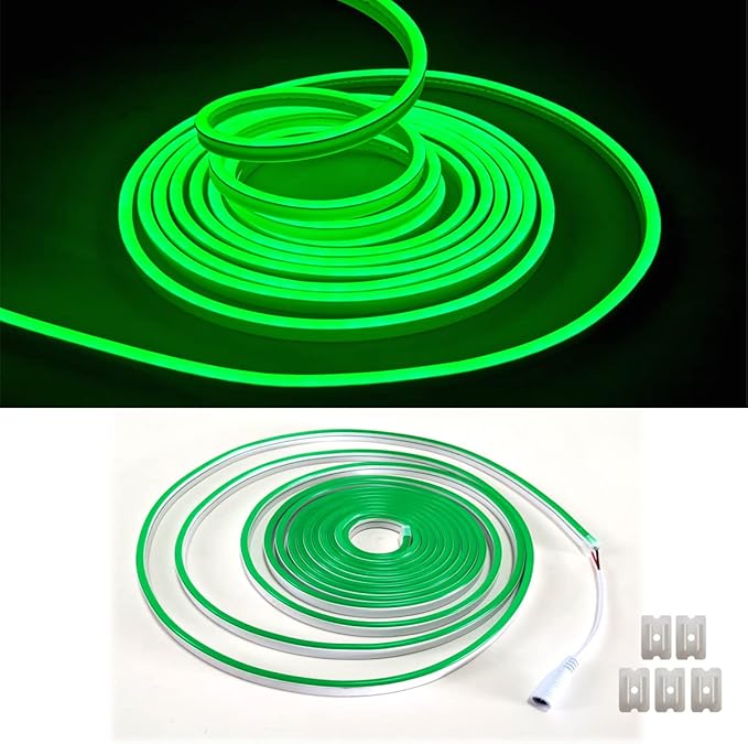 Green Neon LED Strip Light, 16.4ft/5M Flexible Rope Light - 12V DC, 600 LEDs, Waterproof for Indoor & Outdoor Home Decor (Include Power Adapter)