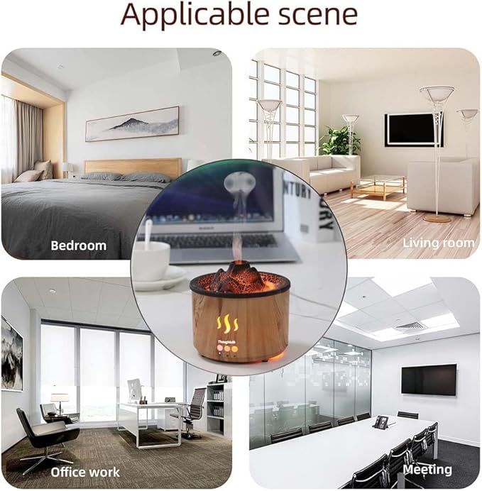 Volcano Essential Oil Diffuser with Jellyfish Mist - 260ml Ultrasonic Aromatherapy Diffuser, Color-Changing LED, Quiet Operation, Auto Shut-Off - Wood Grain Humidifier & Night Light