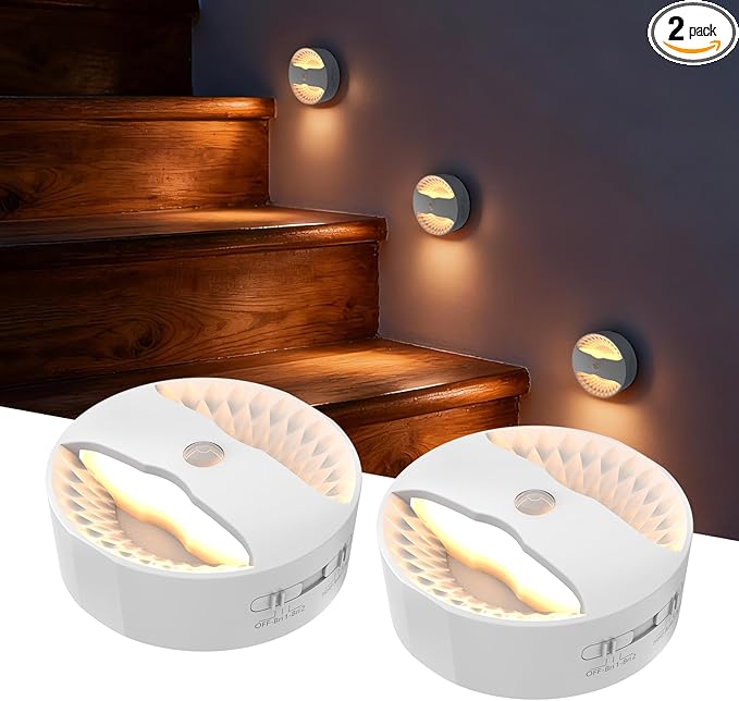 Smiling Shark BR168 Linkage Motion Sensor Night Light LED Smart Linked PIR & Light Sensing, Rechargeable Magnetic Stick-On Connected Smart Warm Night Step Lights for Bedroom Hallway Stairs, 2 Pack