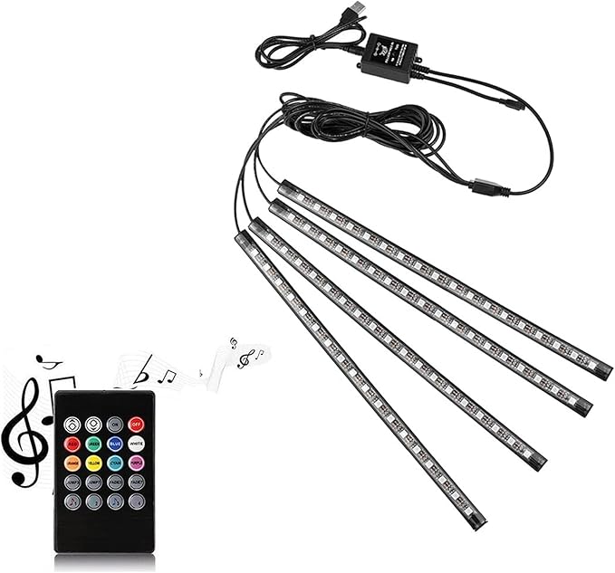 Car LED Strip Light, Uniwit 4 Pcs Multicolor Music Car Interior Atmosphere Lights for Car TV Home with Sound Active Function,Remote Control and Smart USB Port (48 LED-USB Port)