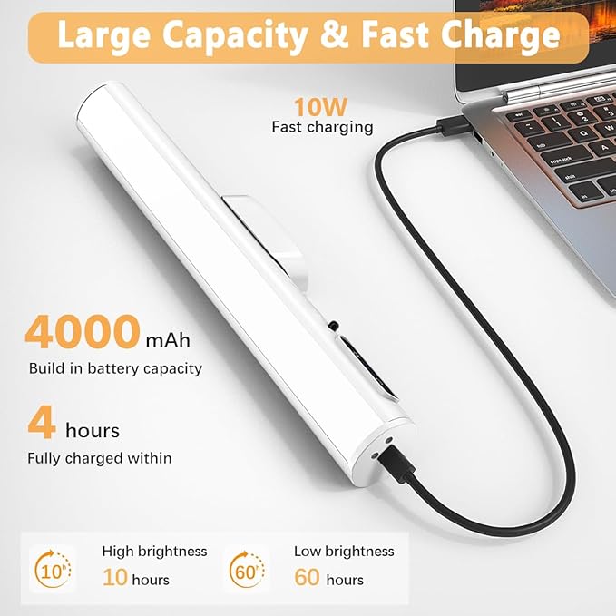 Rechargeable Magnetic LED Light Bar with Remote, Under Cabinet Lighting Wireless, Battery Powered Operated Wall Strip Lights, Dimmable Desk Lamp for Mirror Counter Bathroom Indoor - White