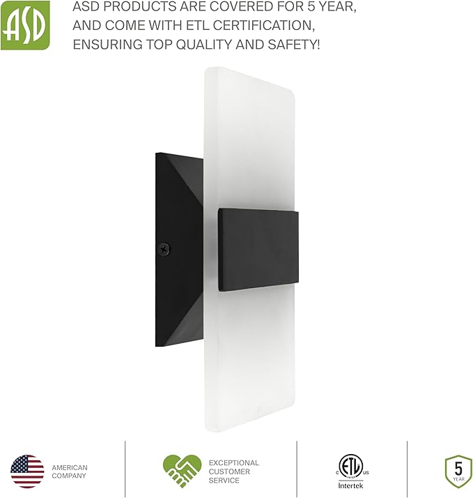 ASD 8 Inch Indoor LED Wall Sconce - 10W 2700K-5000K Dimmable Black Wall Sconce Lights for Living Room, Bedroom, Bathroom, Hallway - Modern Wall Sconces Hardwired, ETL Interior Light, Set of 2