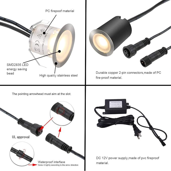 Recessed LED Deck Light Kits with Protecting Shell φ32mm,SMY In Ground Outdoor LED Landscape Lighting IP67 Waterproof,12V Low Voltage for Garden,Yard Steps,Stair,Patio,Floor,Kitchen Decoration