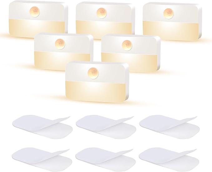 Motion Sensor Night Light for Indoor: 6 Pack Battery Operated Stair Lights LED 3000k Step Lights - Motion Sensor Lamp for Cabinet Closet Hallway Bedroom Stairs (Battery Powered)