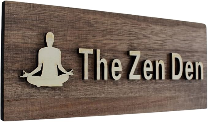 The Zen Den signs Room Decor Meditation in Progress Wall Hanging Sign,Inspirational Wooden Door Plaque for Yoga Studio Bedroom Decoration (Brown)