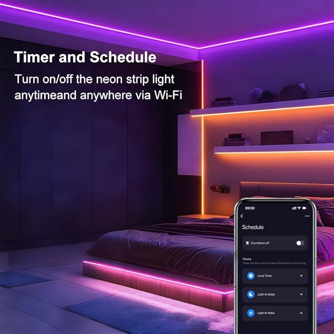 Ligency Smart Neon Rope Lights with Alexa - 16.4FT Ultra Bright RGBW LED Strip, Plug-in Adapter Powered, IP65 Waterproof Flexible Neon Lights with App Control & Music Sync, DIY Decor