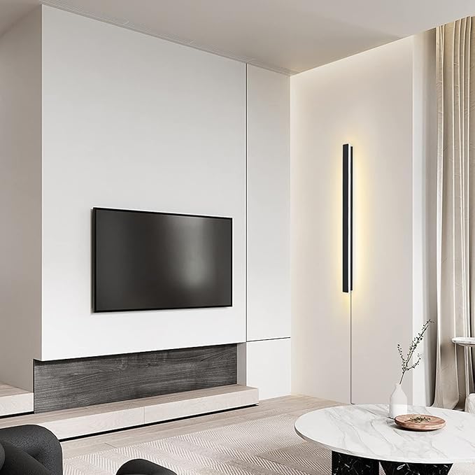Modern Plug in Long Wall Sconce, 39" Black Matte LED Wall Lights, 20W Warm White 3000K Acrylic Indoor Wall lamp, with 59" Plug Cable for Bedroom, Living Room, Hallway