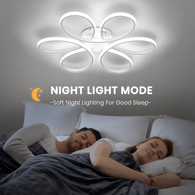 26inch Modern LED Ceiling Light, 6 Rings Flower Flush Mount Light Fixture with Remote Control White Dimmable Ceiling Lamp for Living Room, Bedroom, Dining Room, Hallway, Kitchen