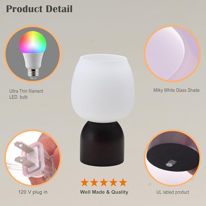 Small LED Table Lamp for Bedroom,RGB Color Changing Desk Light,Remote Control Black Wood