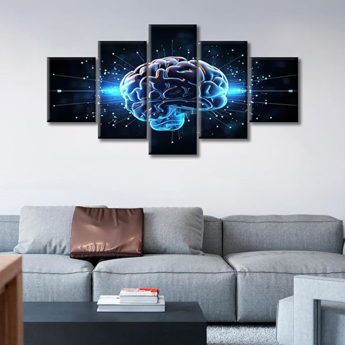 Brain Neural Human Head Wall Art for Living Room Brain Nervous System Canvas Wall Art 5 Panels Abstract Brain Posters & Prints Modern Artwork Ready to Hang for Bedroom Office, (60"Wx32"H)