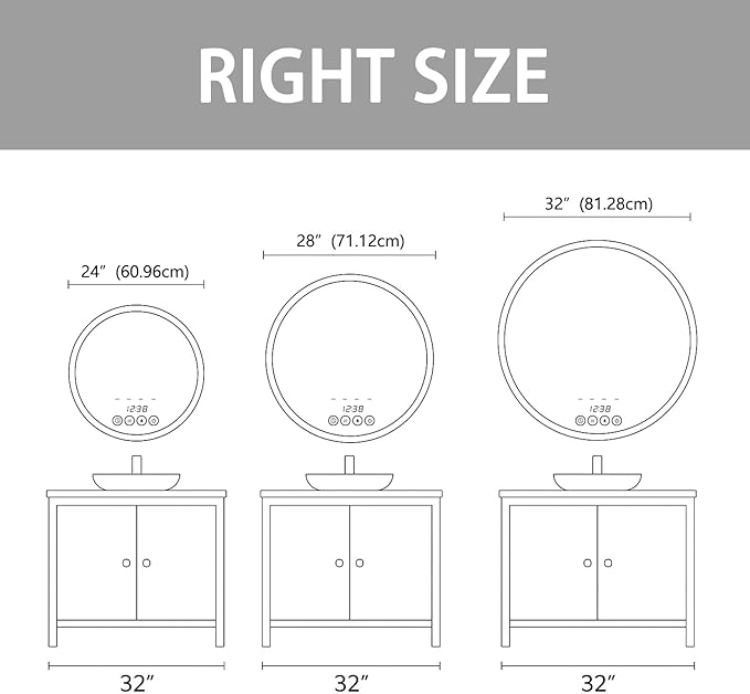 Wall-Mounted Round Bathroom Mirror with LED-Lights - Frame Vanity Mirrors (32" x 32", Gold)