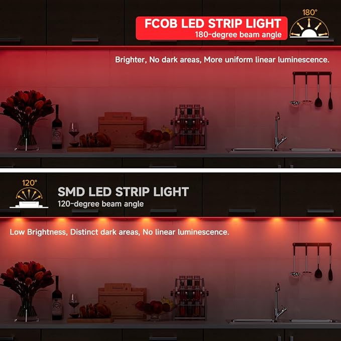 BTF-LIGHTING FCOB USB Powered Red Color COB LED Strip Lights 6.56FT 640LEDs 5V 8mm Width 90+ High CRI Ultra Bright Flexible Light for 3D Printer TV Backlight Display Cabinet PC DIY Decor