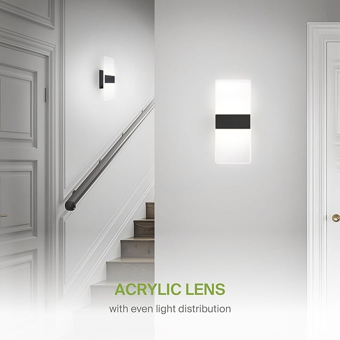 ASD 12 Inch Indoor LED Wall Sconce - 12W 2700K-5000K Dimmable Black Wall Sconce Lights for Living Room, Bedroom, Bathroom, Hallway - Modern Wall Sconces Hardwired, UL Interior Light, Set of 2