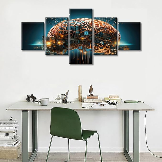 House Decor Brain Nervous System Wall Pictures for Living Room Artificial Intelligence Pictures Canvas Wall Art Modern 5 Panel Wall Painting Prints on Canvas Framed Ready to Hang, (50"Wx24"H)